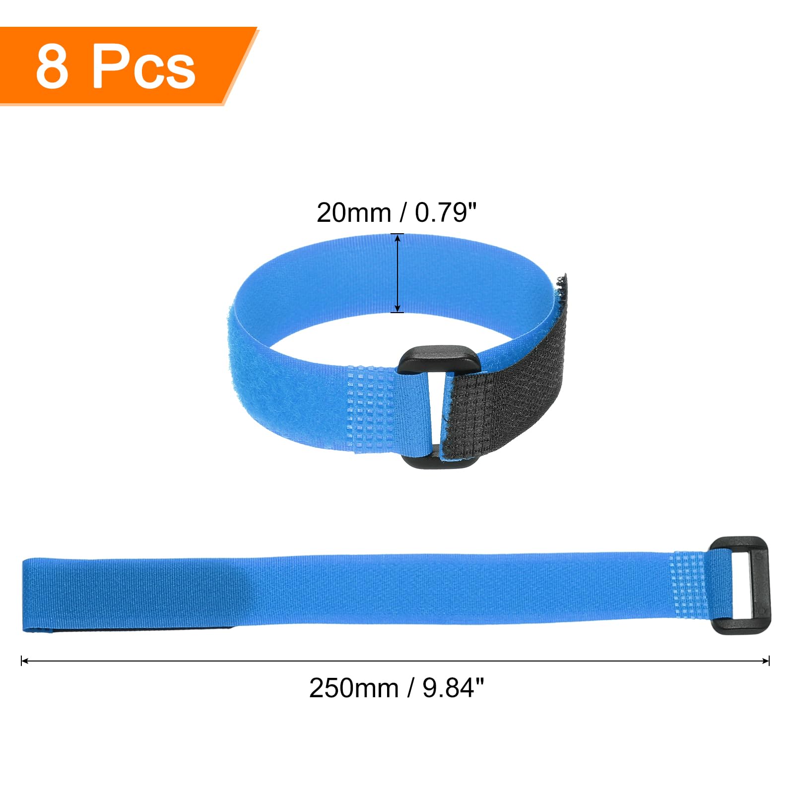 QUARKZMAN 8Pz Cinghie di Fissaggio per Batteria Riutilizzabili, 0.8X10 Nylon Blu Cinghia di Fissaggio Regolabile Multipurpose per Batteria con Gancio a Strappo