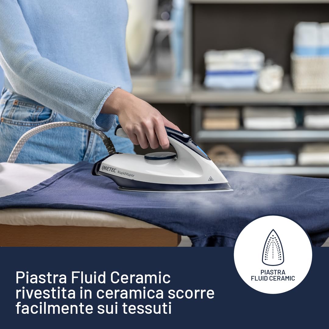 Imetec Rapidvapor Plus - Ferro da stiro generatore di vapore, pronto in 1 minuto, serbatoio 1,2 L, piastra con rivestimento Fluid Ceramic, colpo vapore da 300 g pressione della pompa di 5,5 bar