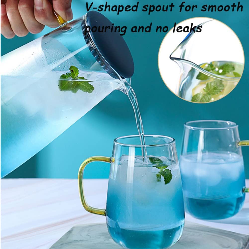 Nff Jarra De Cristal, Jarra De Agua De Cristal De 1,5 L con Tapa, Azul Degradado con Asa Jarra De Cristal Adecuada For Té, Zumo, Café, Limonada (Size : 2L)