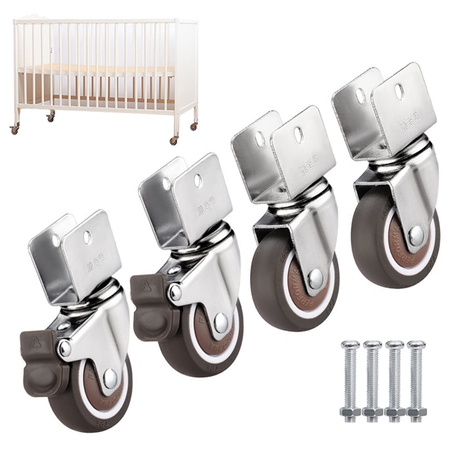 Rotelle di ricambio per mobili da 4 pezzi, rotelle da trasporto con freno, ruote con stecca a forma di U da 16/18/20/22/25 mm, rotelle universali, per supporto per fiori, culla, carrelli, 22 mm (25 mm