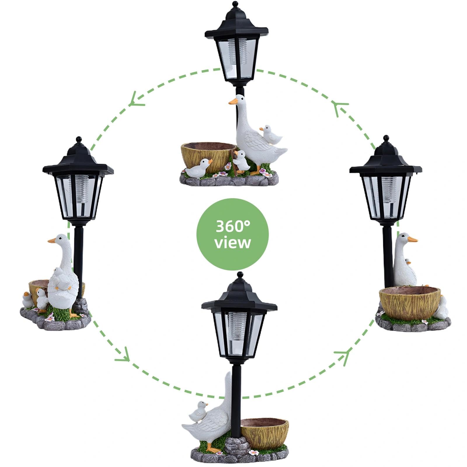 Solar Enten Gartenfigur, Entenfamilie Statue mit Blumentopf, Wetterfest Entenstatue Gartenleuchte,Tierdeko für Außendeko Rasen Balkon Terrasse Hof, Geschenk Muttertag Weihnachten Ostern Kinder