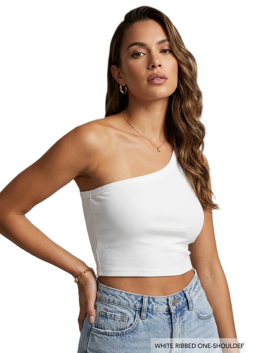 bedazzle one-Shoulder Black Fitted Tank top-picture-30