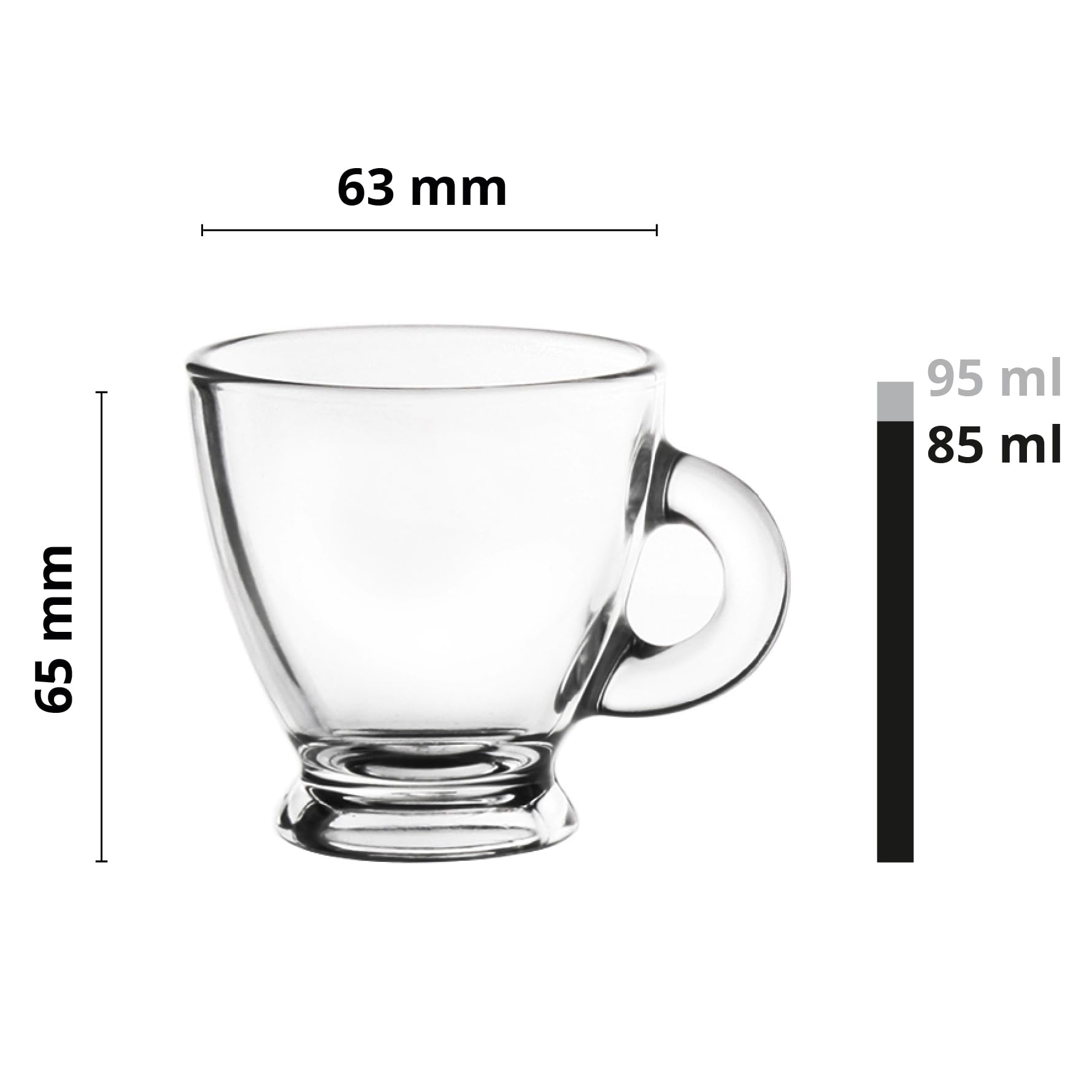 Glasmark KROSNO 1992 Set di 6 Bicchierini da Espresso 85 ml con Manico - Piccole Tazze in Vetro per Caffè e Ristretto - Casa Ristorante e Hotel - Resistenti al Lavaggio in Lavastoviglie - Roma