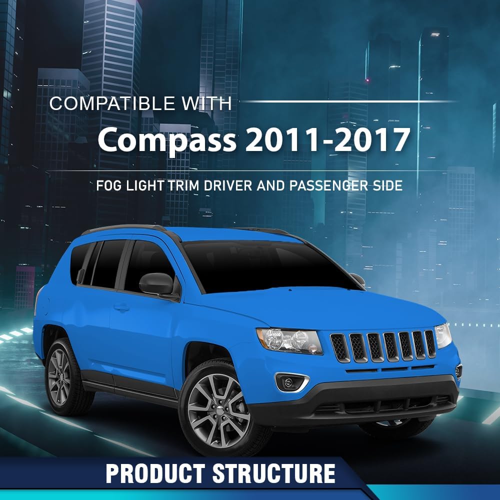 PIT66 Fog Light Cover Trim Compatible with Jeep Compass 2011-2017 68213205AA, 68213204AA, CH1038184, CH1039184 Fog Lamp Bezel Driver and Passenger Side