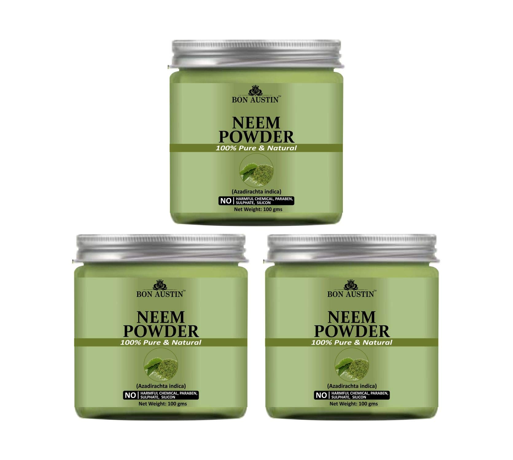 Bon Austin100% Pure & Natural Neem Powder For Face Pack And Hair Pack Combo Pack of 3 Jars of 100 gms(300 gms)