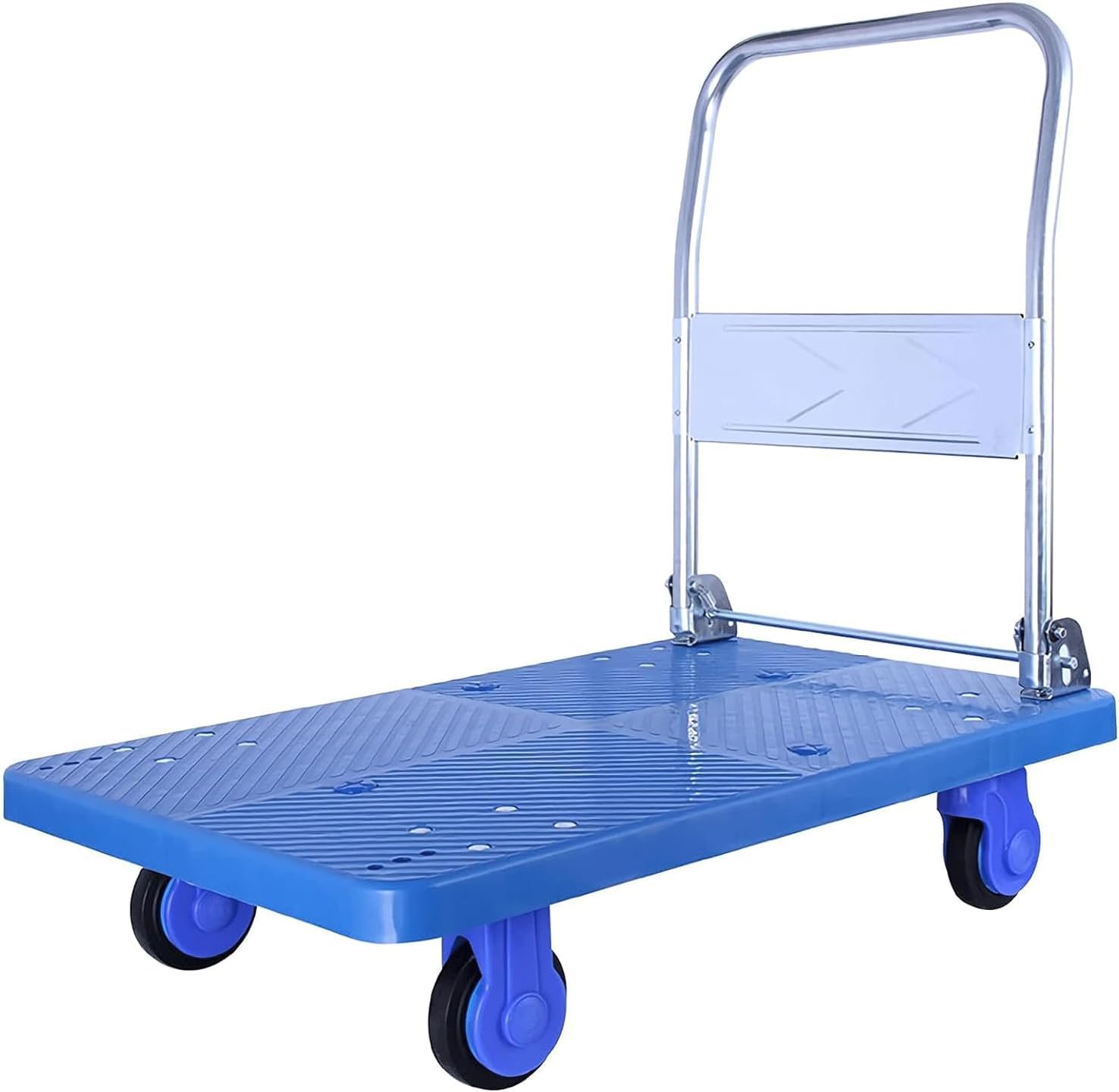 Składany wózek ręczny, przenośny, płaski wózek, metalowy, składany, czterokołowy, mobilny wózek, obciążenie 150 kg/300 kg, płaski wózek, bagaż (L)