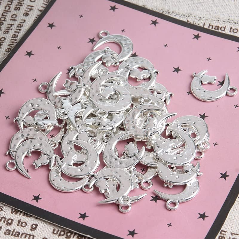 Ximimark 50 PCS Tibetan Silver Plated Moon Cat Charms Pendants for Bracelet Necklace Jewelry Making DIY 23x18mm - Image 7