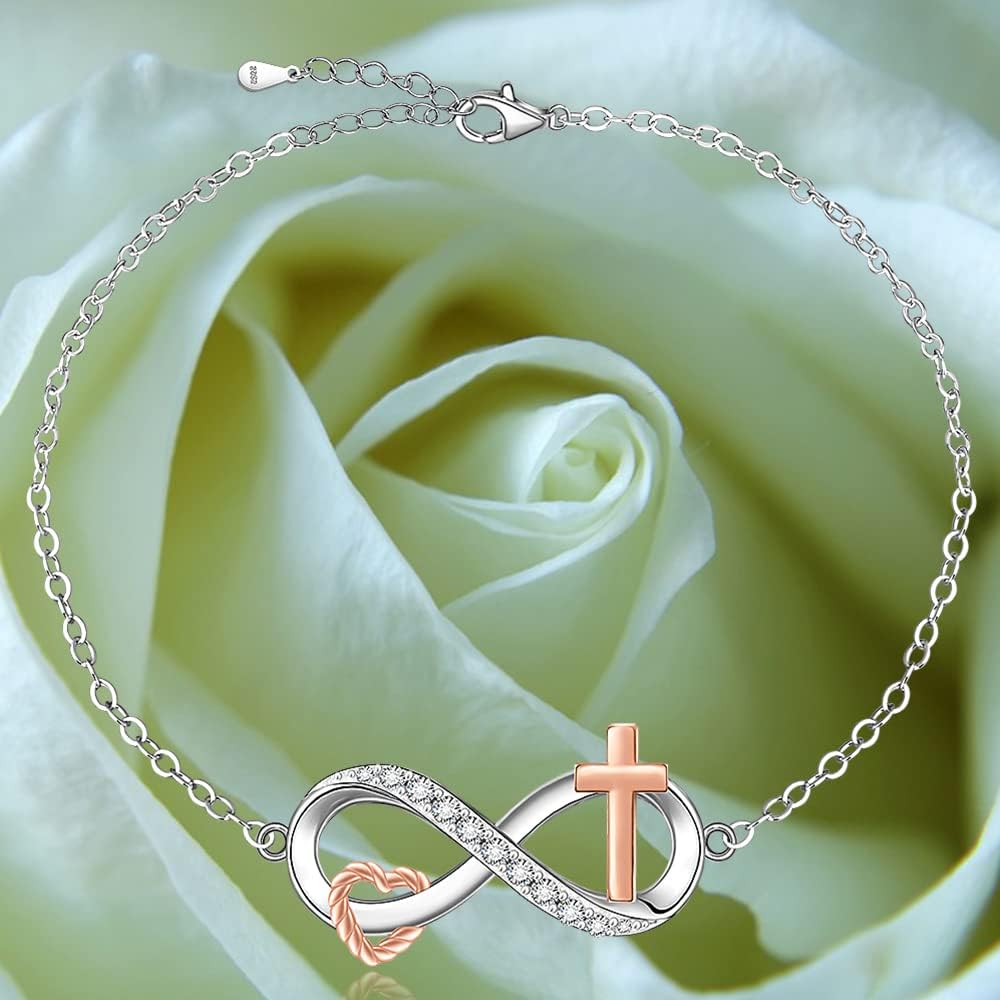 Fenthring Infinity Anklet Heart Cross Infinity Ankle Bracelets for Women Sterling Silver Summer Beach Endless Love Anklets Jewelry Adjustable Wife Mothers Day Gifts - Image 7
