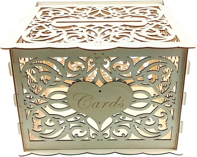 Alnicov Wooden Wedding Card Box,Money Box With Lock Slot,DIY Wooden Money Box for Wedding Reception Anniversary Birthday Party Graduation Party Decoration