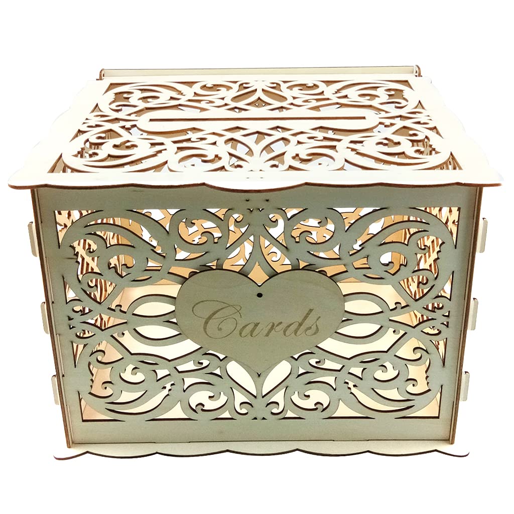 Alnicov Wooden Wedding Card Box,Money Box With Lock Slot,Diy Wooden Money Box For Wedding Reception Anniversary Birthday Party Graduation Party Decoration