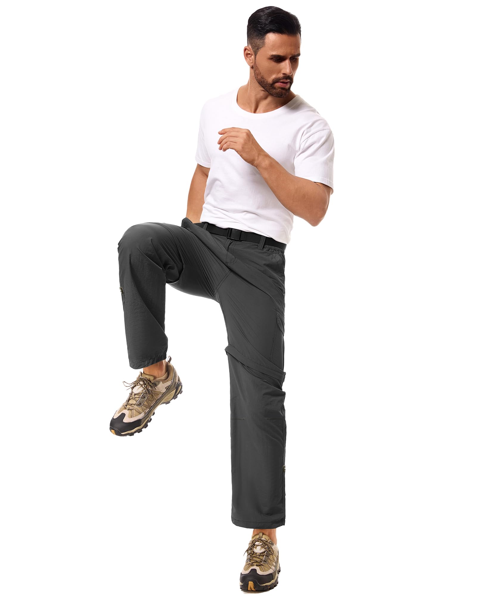 Pantalones de Senderismo Hombres Cremallera Desmontable Pants de Trekking, Secado Rápido al Aire Libre Pants Funcionales Trabajo Pantalones de Verano con Cinturón