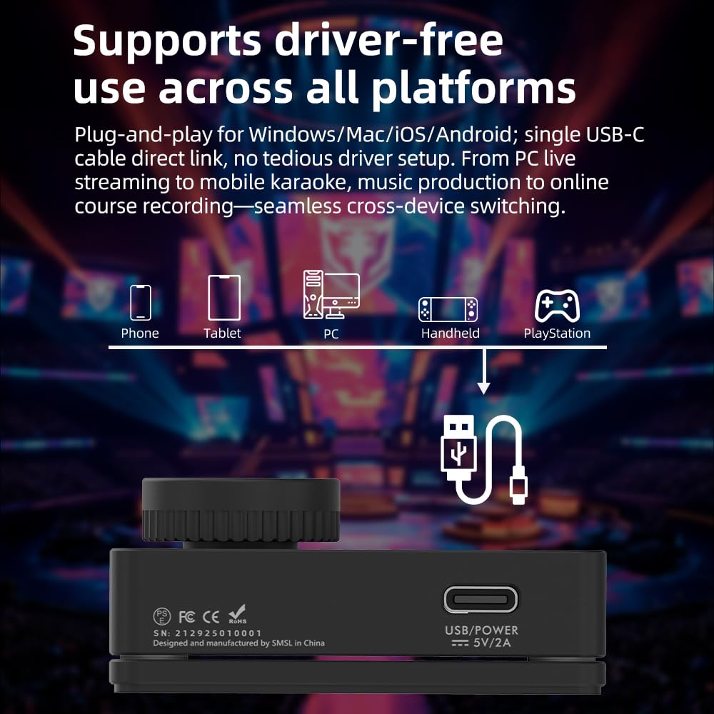 SMSL Nano ONE, tarjeta de sonido externa para juegos, entrada USB, salida de auriculares de 3.5 mm, cuatro modos: música/juego/7.1 virtual/mejora de voz se conecta a teléfonos/tabletas/computadoras