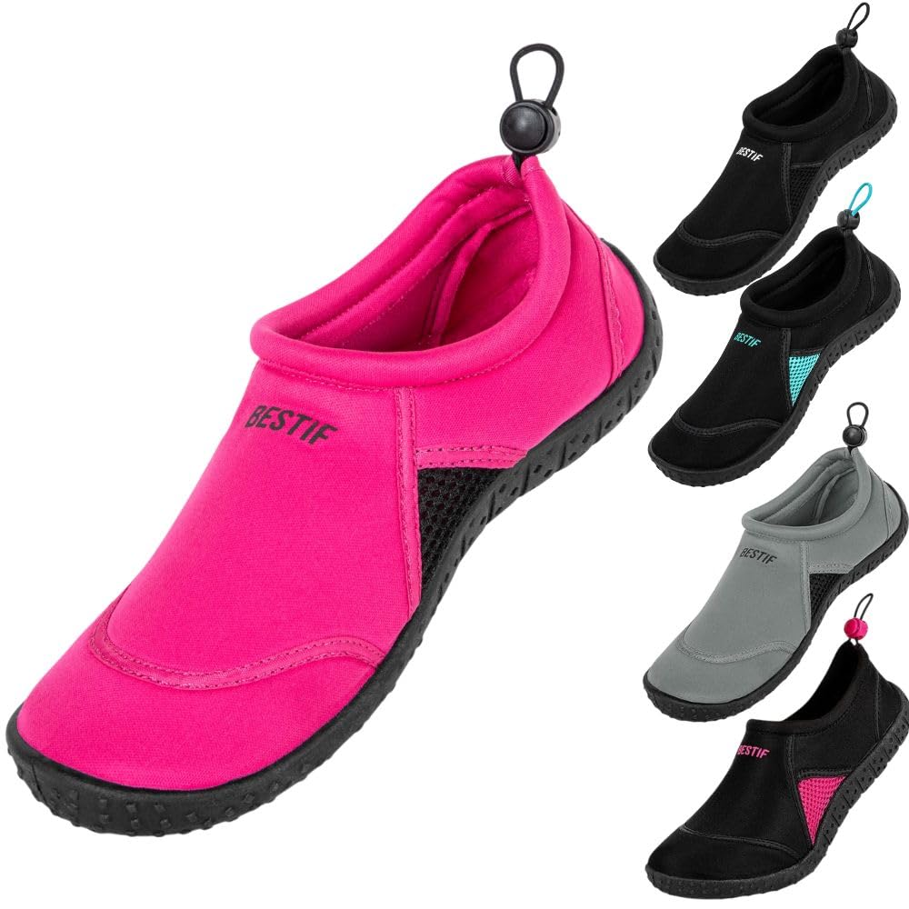 BESTIF Badeschuhe Herren Damen | Schwimmschuhe Neopren Wasserschuhe Kordelzug | Leicht und Bequem | Gr. 36-45 (Rosa, 39)