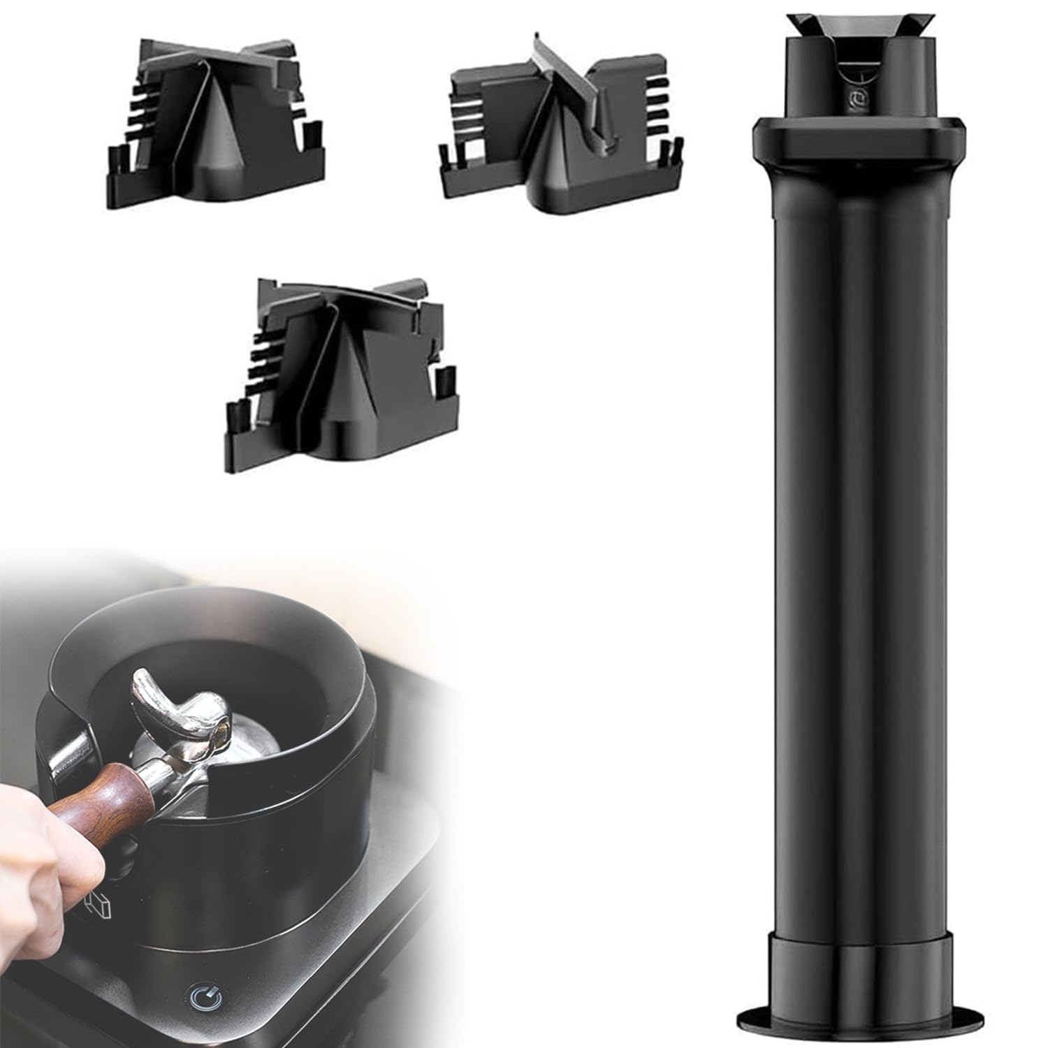 Qiang Limpiador Automático De Portafiltros con Sensor De Seguridad Antifalso Tacto - 30w,Filtro De Café Máquina Limpiador De Posos Café Incluye 3 Cabezales De Cepillo,Limpieza Rápida 3S,C