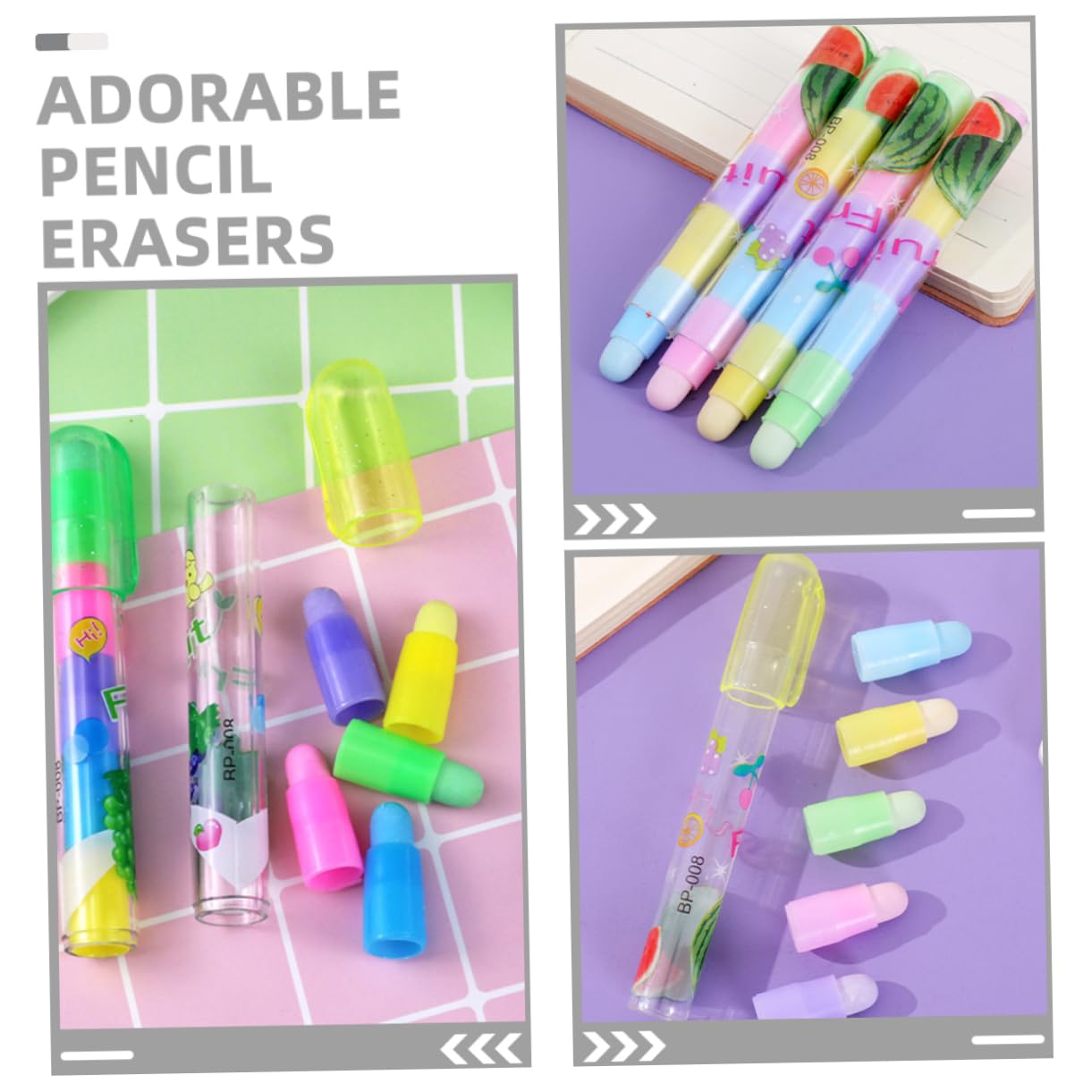 Gomme Stylo Fruit 36pcs Tpr Pp Détachable Cinq Sections Rentrée Scolaire