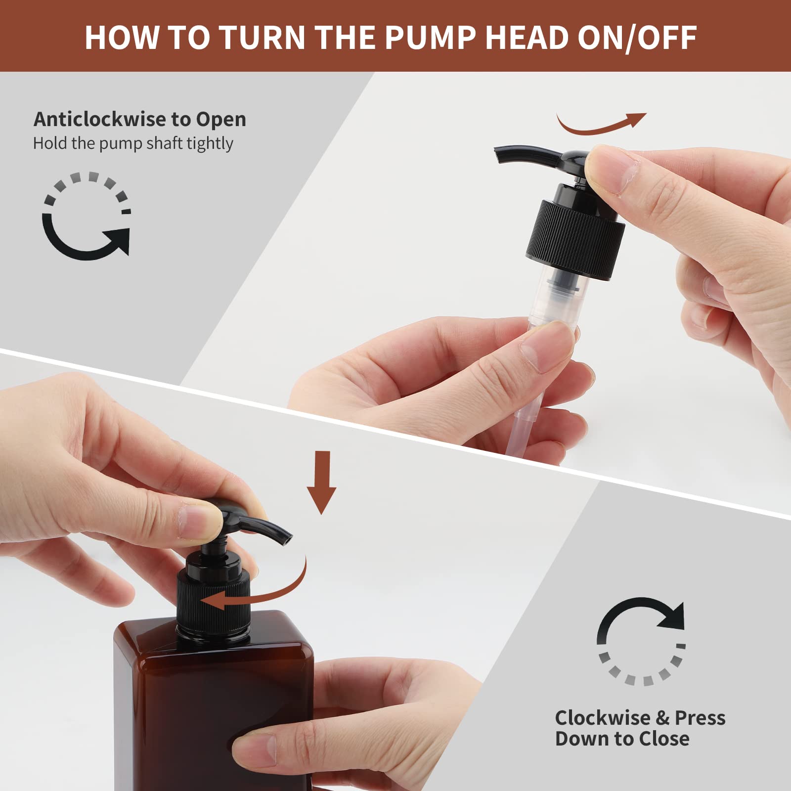 Segus Pump Bottle Dispenser, 3 Pieces 280ml Liquid Soap Dispenser, Refillable Shampoo and Conditioner Bottles - Image 4
