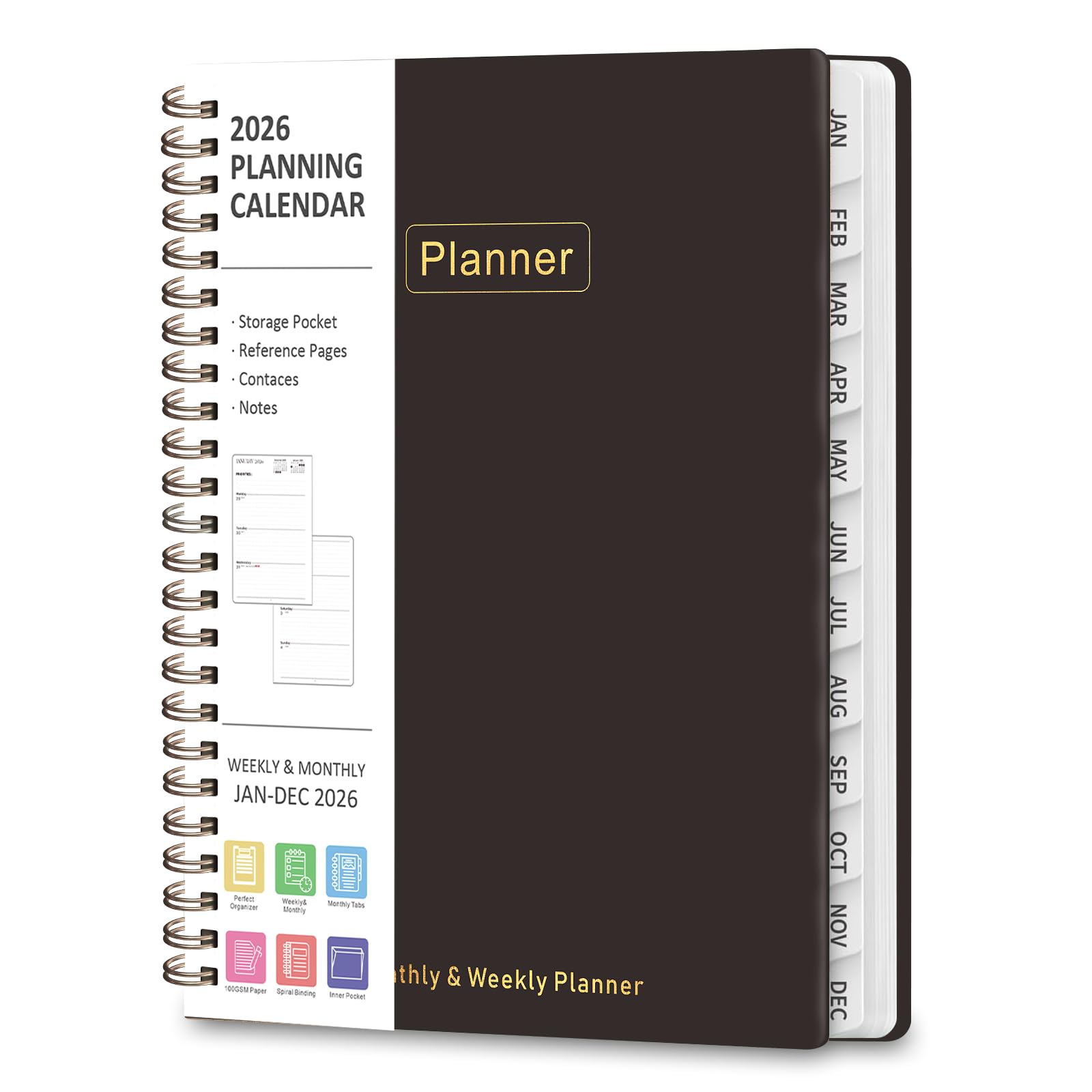 2026 Planner, Weekly and Monthly Planner, January 2026 - December 2026, Hardcover Daily Calendar Agenda Book for School Essentials & Office Supplies