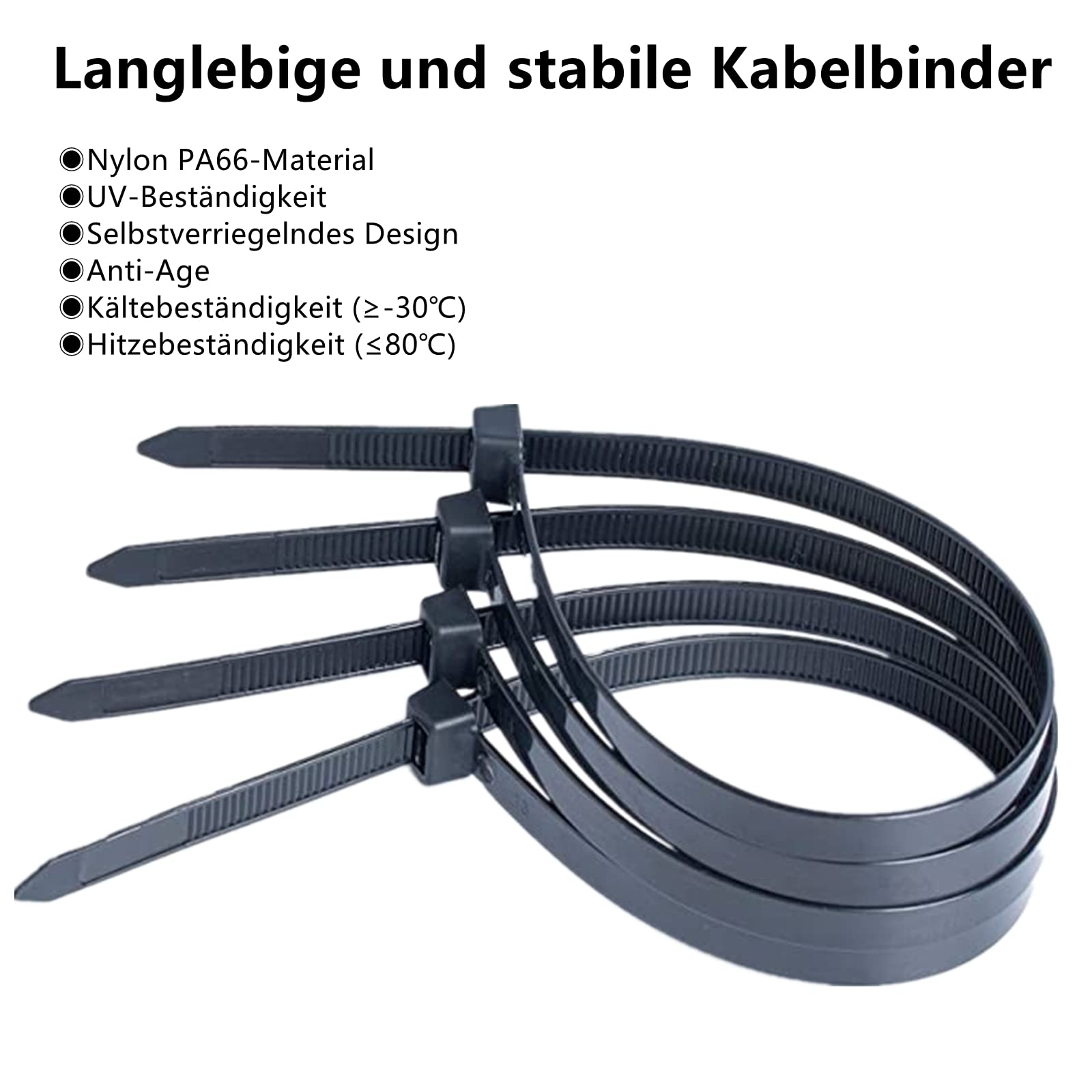 Lot De 100 Serre-câbles Nylon 200 Mm X 4,6 Mm – Résistants Aux Intempéries Et à La Chaleur (85°C) – Charge Max 22 Kg – Noir Et Blanc – Idéal Intérieur/Extérieur