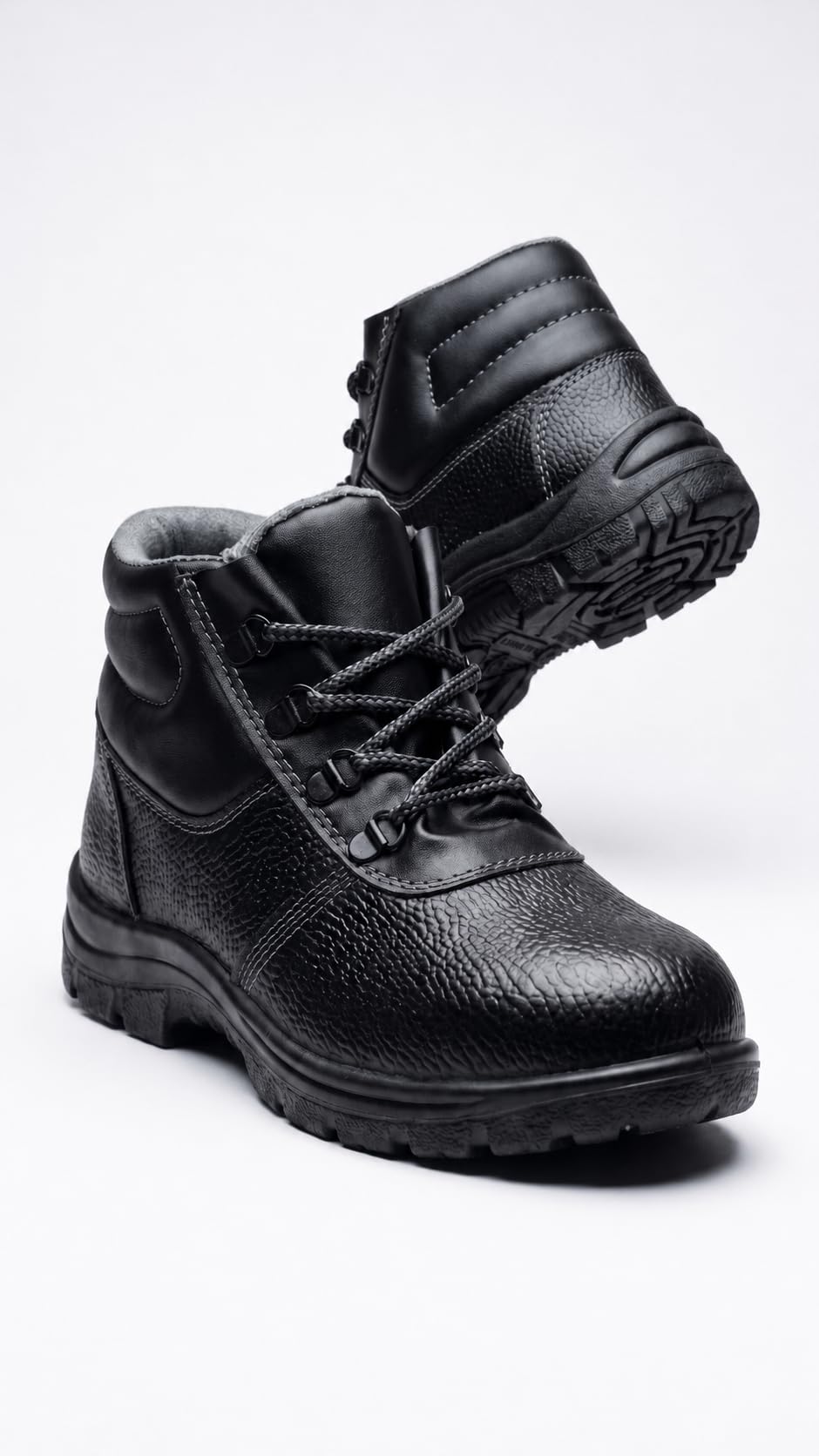 Red Pigeon Steel Toe Safety Shoes for Men | Premium Synthetic Leather Industrial Work Boots | Heavy Duty Direct Injection PVC Sole, Oil & Acid Resistant, Anti-Slip Labour Shoes (Black)-image-13