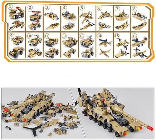 Miniatura 4 de ENHANA 16 en 1 bloque de construcción del ejército tanque de juguete de construcción de tanque de mamut con vehículos tácticos, tanques militares,