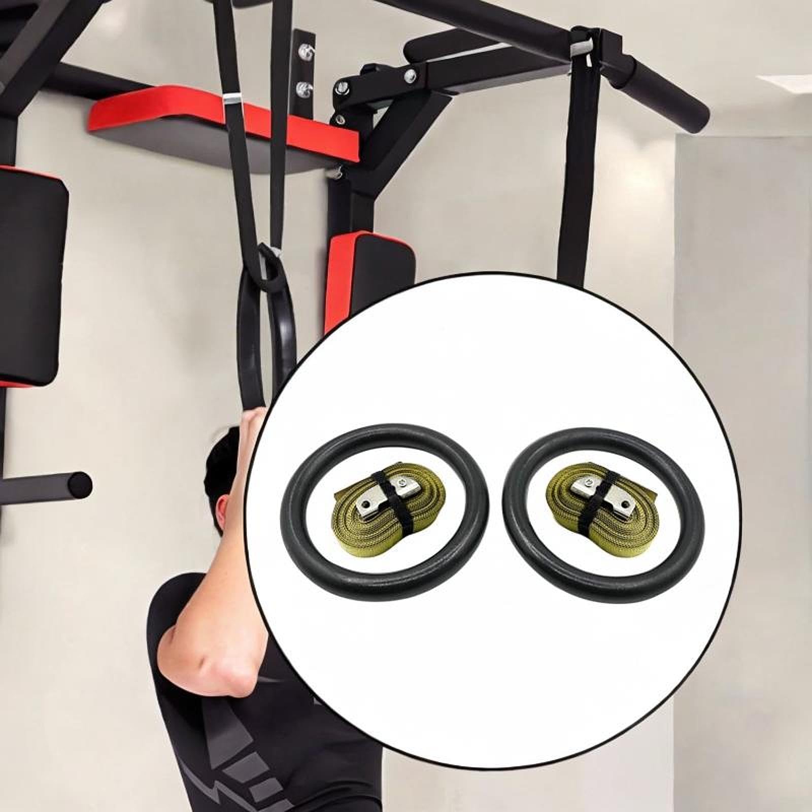 Vaveren Gymnastic Rings with Straps Nonslip Easy to Install Versatile Strength Training Exercise Rings for Park Home Gym Office Hotel, Green