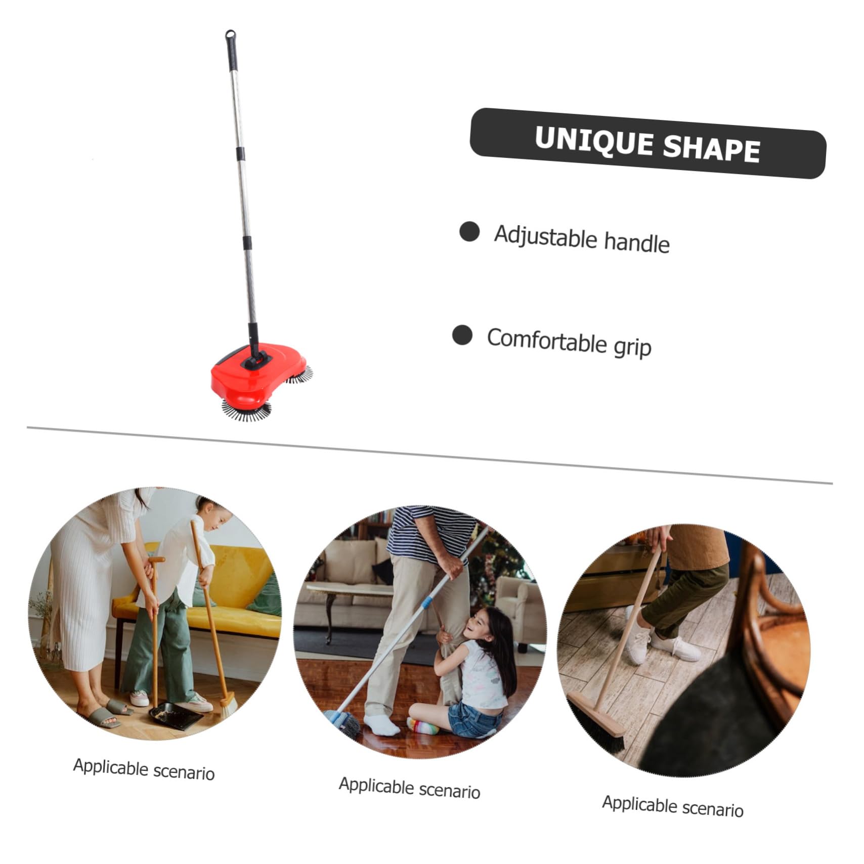 PRETYZOOM Rote 3-in-1 Bodenkehrmaschine mit 360° Drehung und Handgriff