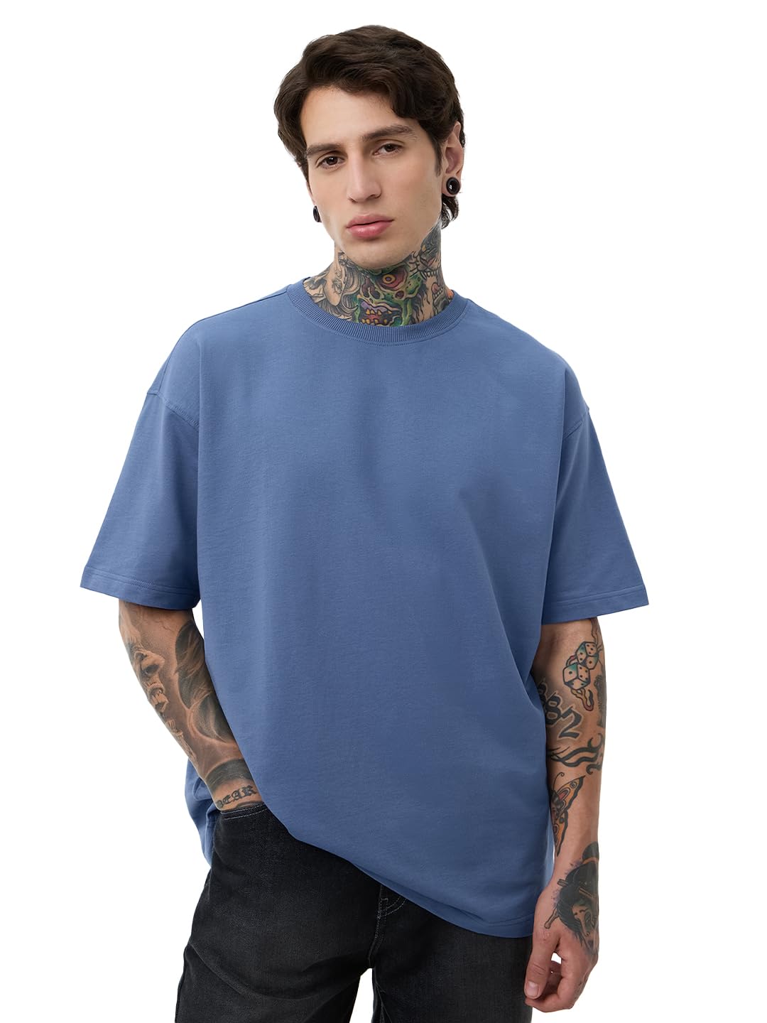 the souled store Oversized T-Shirt: Men and Boys Short Sleeves Round Neck Solid Cotton Oversized T-Shirts-picture-39