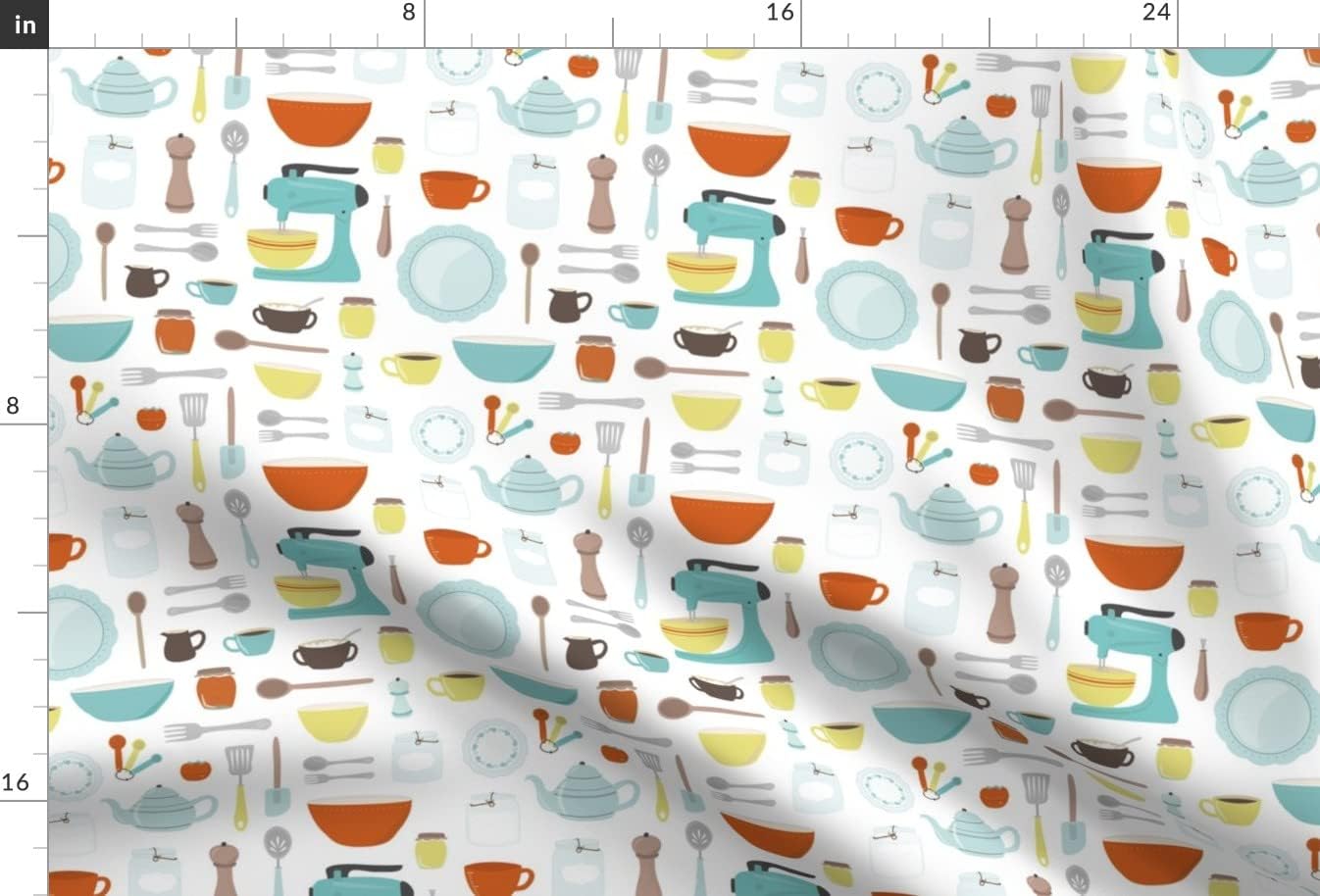Spoonflower Fabric - Vintage Kitchen Cooking Baking Retro Mid Century Printed on Minky Fabric by The Yard - Sewing Baby Blankets Quilt Backing Plush