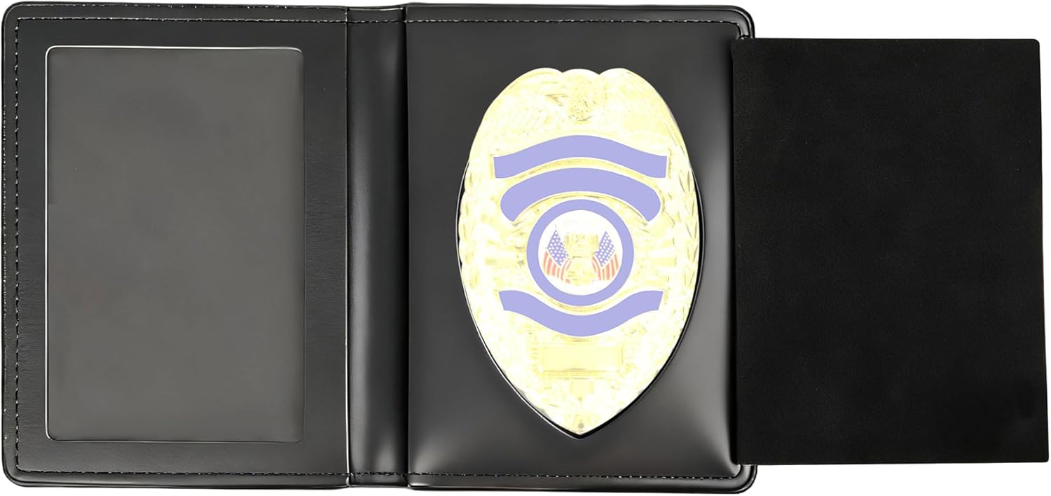 Law Enforcement Badge Holder Wallet, Eagle Shape Badge Holder, Hidden Police Wallet, Shield Wallets (Black Genuine Leather)