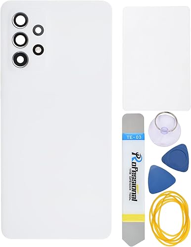 Impresionante cubierta de panel trasero de plástico blanco reemplazo para Samsung Galaxy A52 con marco de cámara trasera cubierta de vidrio