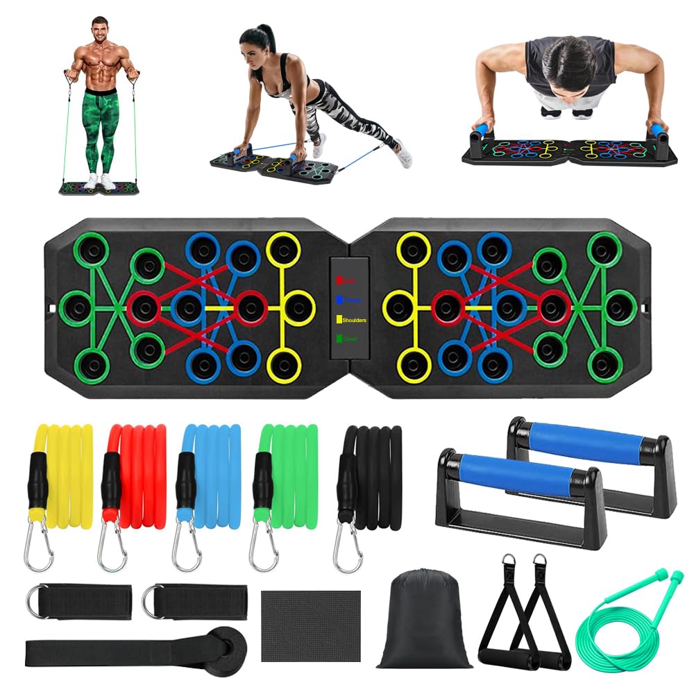 Portable Exercise Equipment with Foldable Push Up Board, Resistance Bands, for Full Body Workout.16 in 1 Multifunction Home Gym Set, Transform Any Space into Your Personal Fitness Haven!