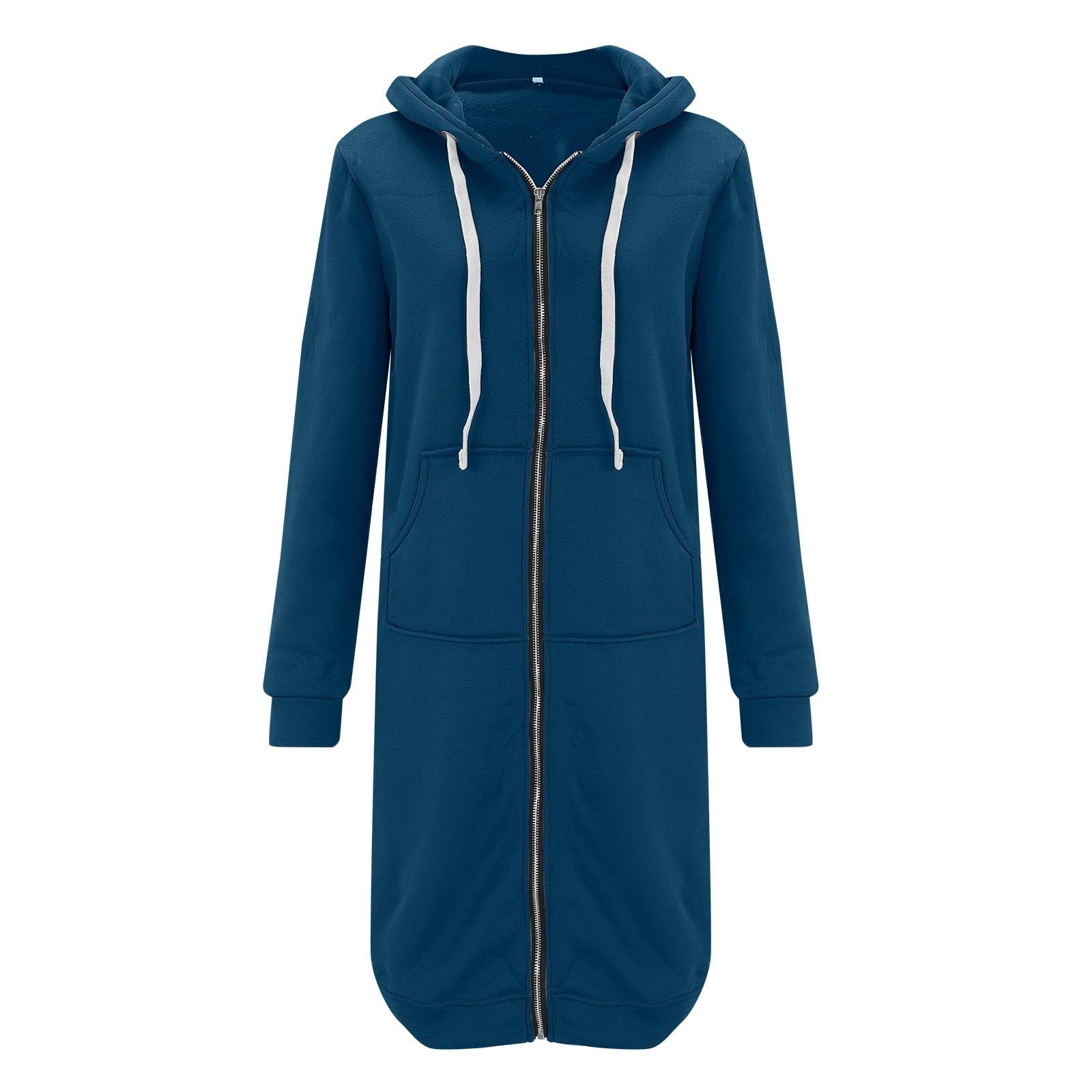 Felpa da donna con cappuccio, lunga, oversize, invernale, tinta unita
