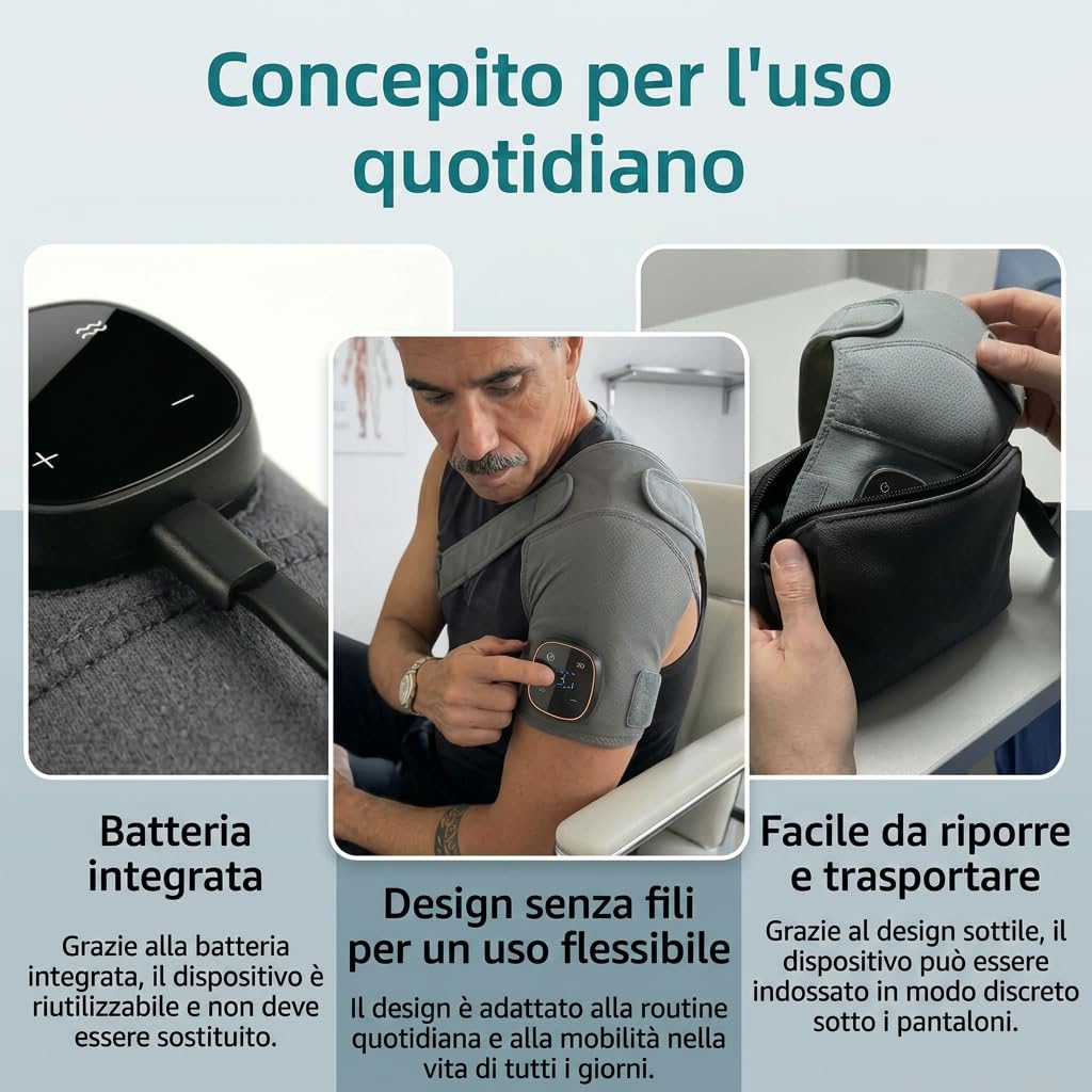 Hewelth Massaggiatore Per Spalle Triple Method – Massaggiatore Spalla Portatile Ricaricabile, Tutore Spalla con Vibrazione Calore e Compressione Aria per Casa e Ufficio (×1)