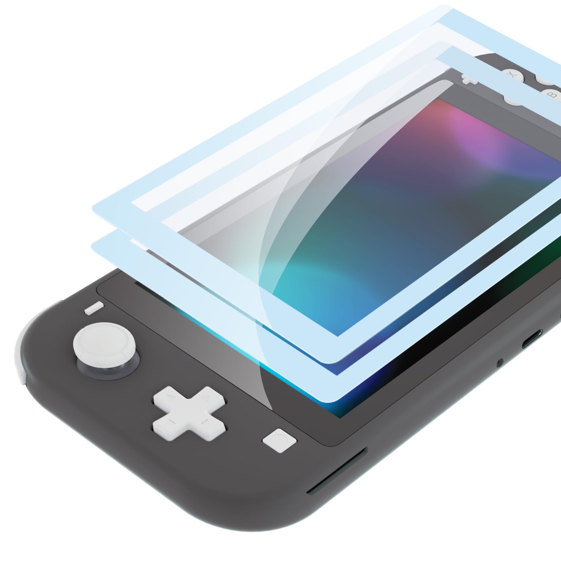 eXtremeRate 2 Pack Sky Blue Border Transparent HD Clear Saver Protector Film, Tempered Glass Screen Protector for Nintendo Switch Lite [Anti-Scratch, Anti-Fingerprint, Shatterproof, Bubble-Free]