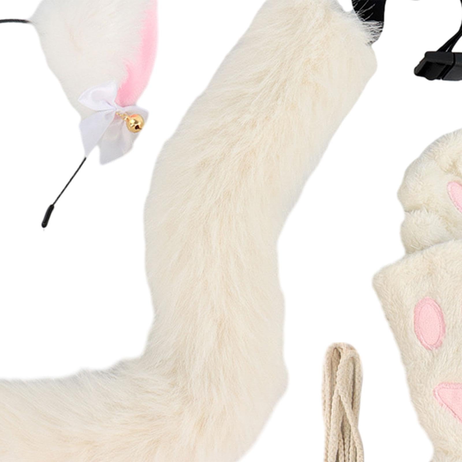 Set di Orecchie E Coda da Gatto per Feste a Tema, Cerchietto per Capelli con Orecchie di Peluche per Giochi di Ruolo Durante Le Vacanze, Grigio