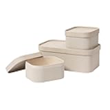LA JOLIE MUSE Fluted Cardboard Storage Baskets with Leather-Like Lids, Sturdy Stackable Paper Boxes Decorative Tray, Light Grey, Set of 3