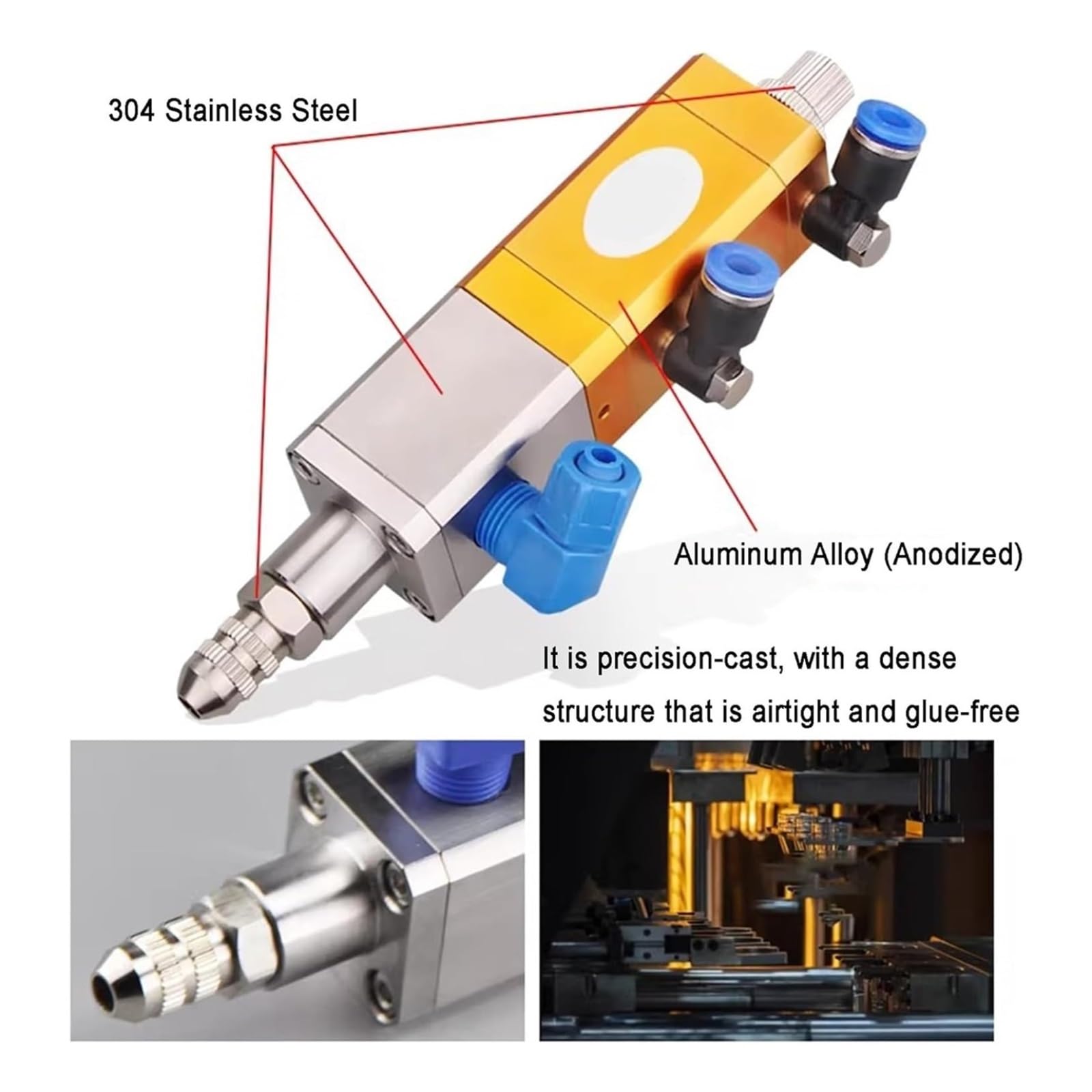 Saugdosierventil, pneumatischer Präzisionsdosierer, Präzisions-Fingerhut-Dosierventil, Innendurchmesser des Leimauslasses 2,5 mm, Anti-Tropf, for Klebstoffe/UV-Klebstoffe/Tinten usw.