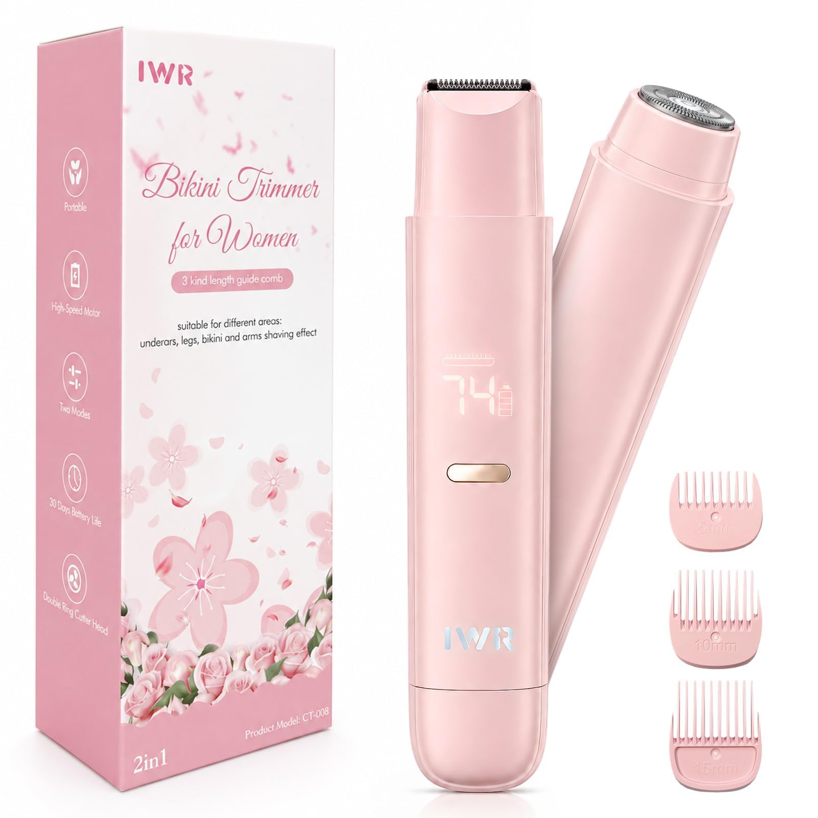 IWR Bikini Trimmer for Women, 2 in 1 Electric Shaver, Pink