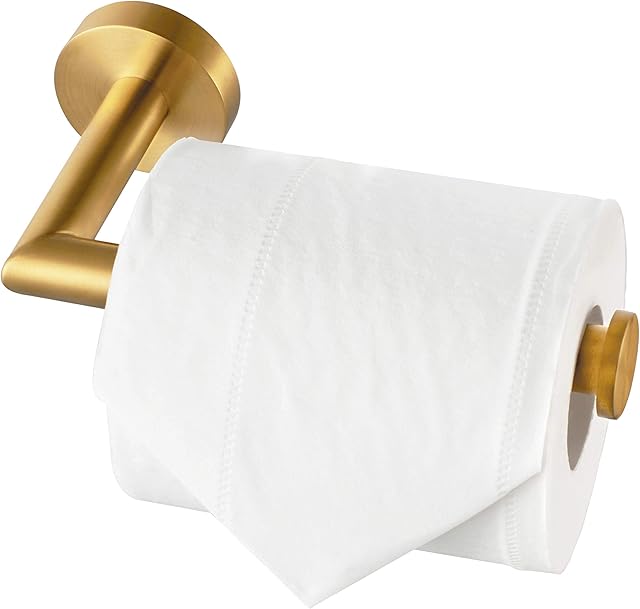 HITSLAM Brushed Brass Toilet Roll Holder Wall Mounted SUS 304 Stainless Steel Gold Toilet Paper Holder Waterproof Rotateproof Toilet Tissue Holder for Bathroom - Gold