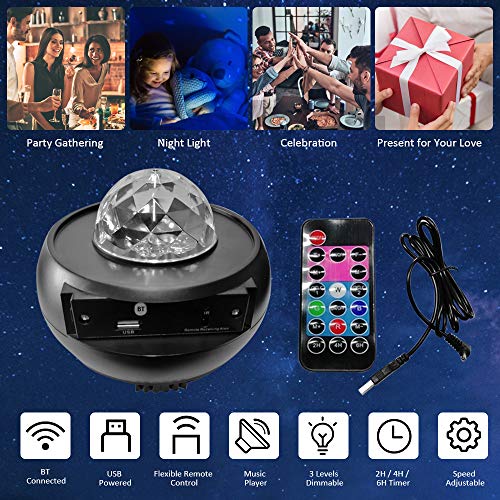 Honelife Projetor de Luz Noturna com Controle Remoto, 9 modos diversos de iluminação, 3 níveis de br