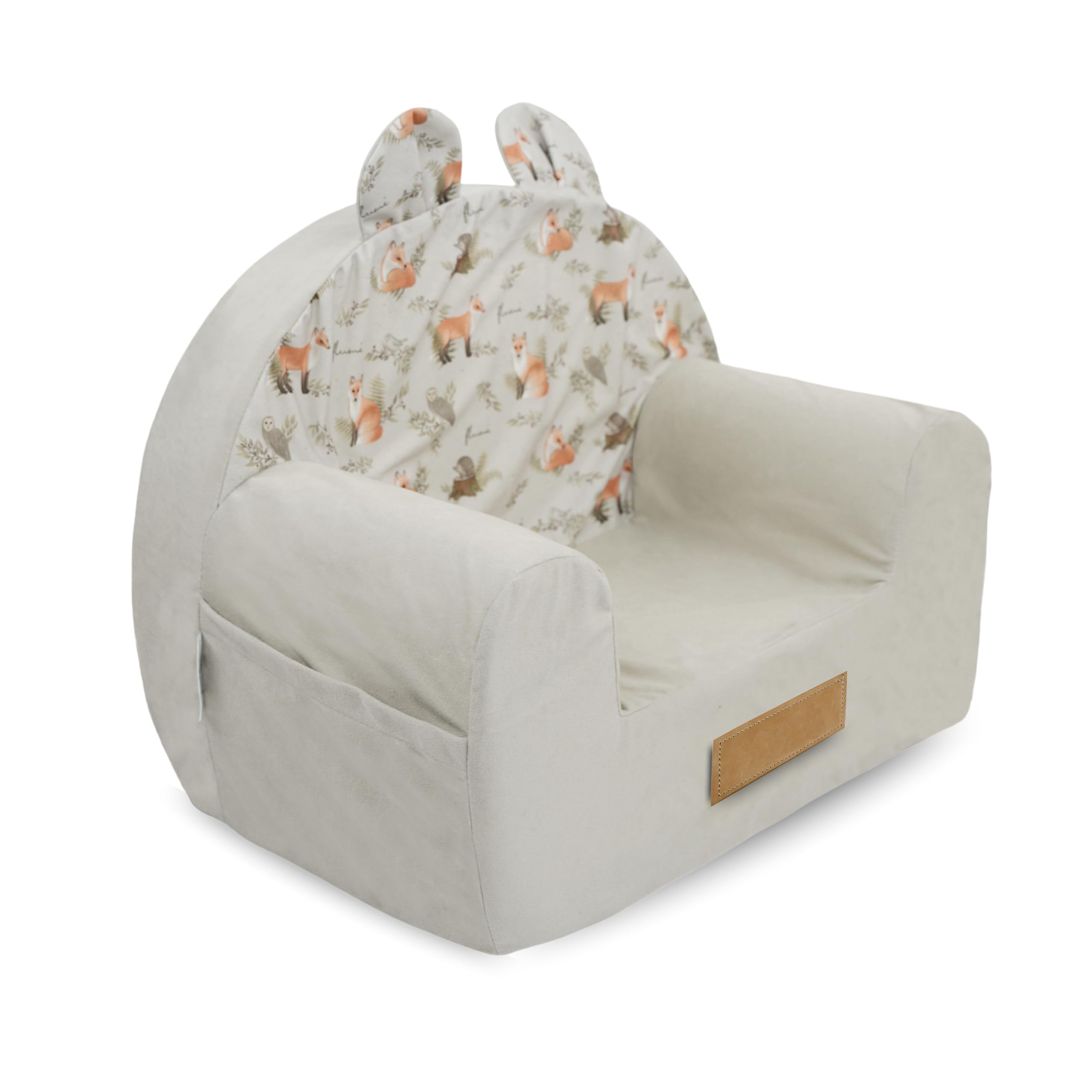 Flumi Sillón Infantil Personalizado para Niños y Bebés - Asiento para Sala de Juegos con Nombre Grabado (Gris Claro + Lino)
