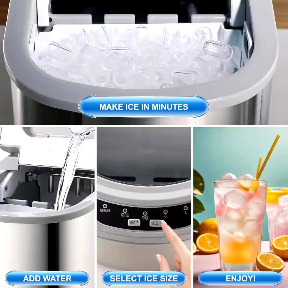 Portable Countertop Ice Maker Ice Maker Machine with Basket and Scoop 26 Lbs/24H 9 Ice Cubes Ready in 6 Mins (US Color)