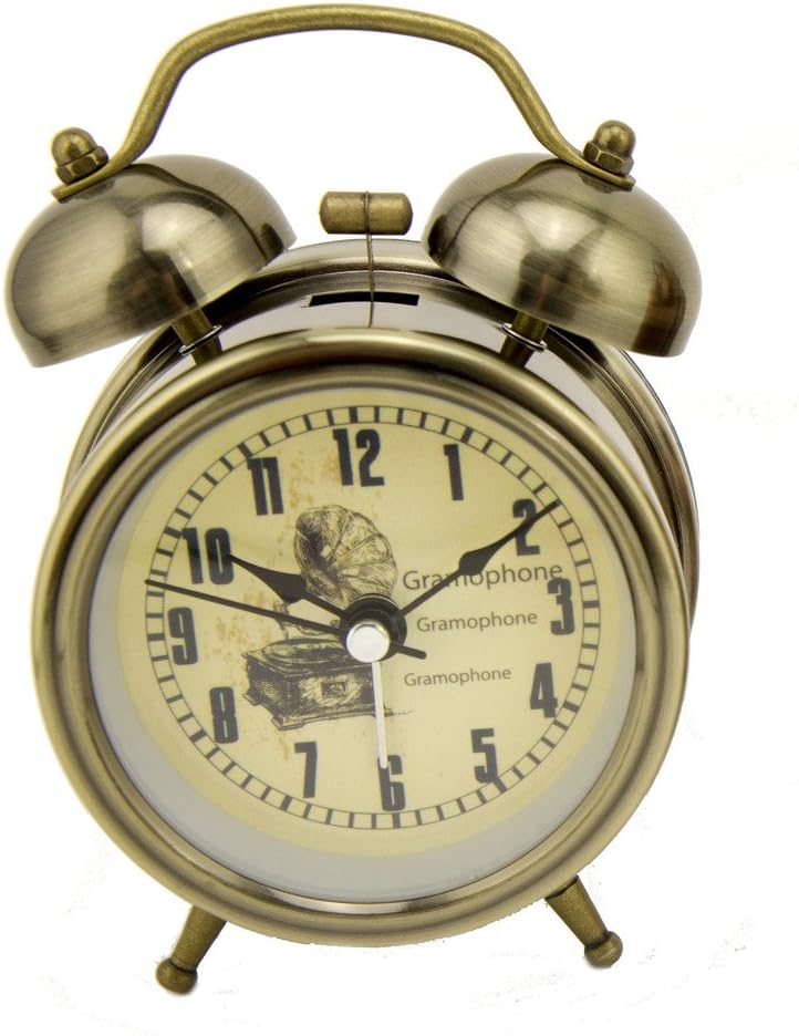 HAND 6025B Recoder Vintage Style Alarm Clock in Stylish Metallic Tone Finish - 12 cm x 8 cm x 5 cm - Silent Operation with Night Light