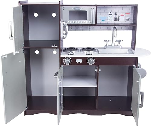 Miniatura 5 de Juego de cocina para niños de 3 a 8 años, cocina de madera para juegos de simulación, teléfono incloud, máquina de hielo, refrigerador, dimensiones