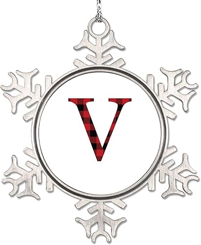 Adornos de copo de nieve con letra V con monograma, letras rojas y negras, adornos de árbol de Navidad, adornos de Navidad personalizados,