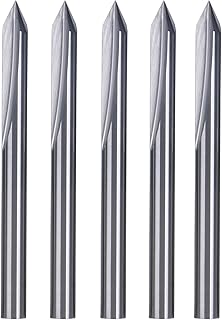 HUHAO 90 Degree Engraving Bit, 1/8 Shank 3.175mm Shank 0.3mm Tip Carbide 2 Flutes CNC Router Bit 5PCS