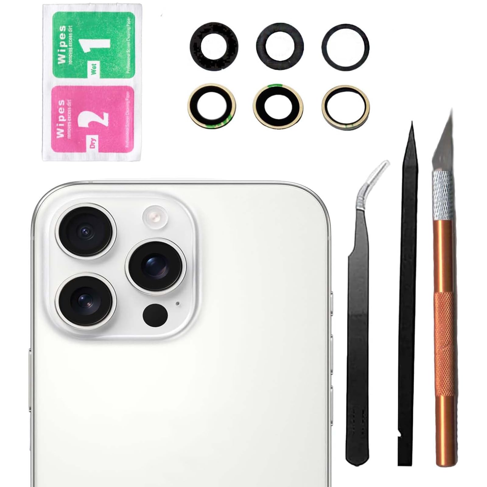 16 Pro Back Camera Glass Lens Replacement for iPhone 16 Pro,16 Pro Max Rear Camera Glass Lens Replacement for iPhone 16 Pro Max Camera Lens Kit with Adhesive Pre-Installed and Repairing Toolkits