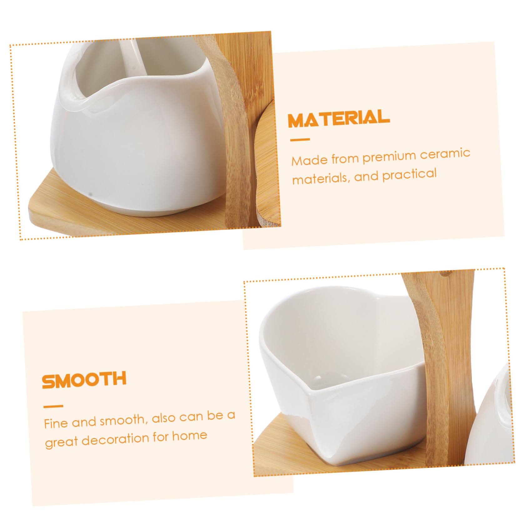 Amosfun Azucarero y Jarra De Crema De Cerámica con Bandeja y Cuchara De Bambú Conjunto para Hogar y Hotel Diseño Simple Material Cerámico Premium para Té