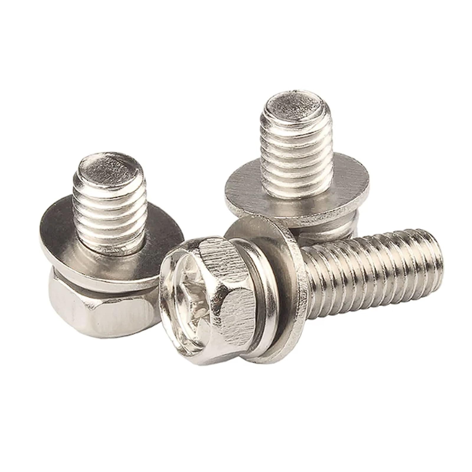 Pernos combinados de tres piezas con cabeza hexagonal cruzada M6 niquelados, 200 tornillos hexagonales cruzados premontados(M6*14 * 12 [200 pieces])