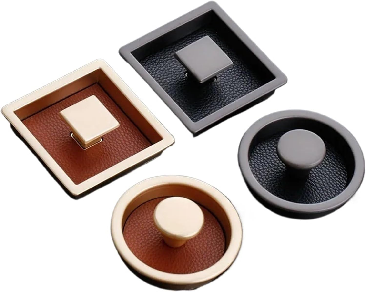 Cabinet Door Handles Zinc Alloy Insert Embedded Handle Drawer Pulls Pearl Black Furniture Handle Hardware 2Pcs(Copper Brushed A)